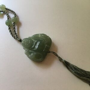 Jade Buddha necklace with macramé cord and tassel!